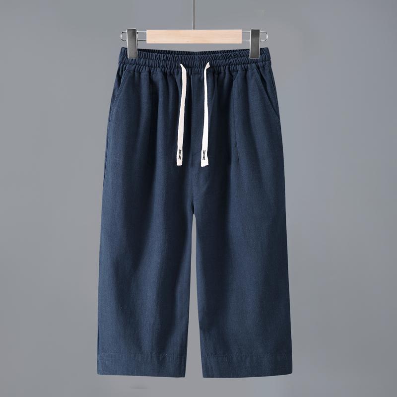 メンズ ファッション シンプル おしゃれ カジュアル ソリッドカラー リネン ストレッチ ネク オーバー ザニー クロップドパンツ 夏 通気性 快適 コットンリネン 生地 パンツ 6,077円