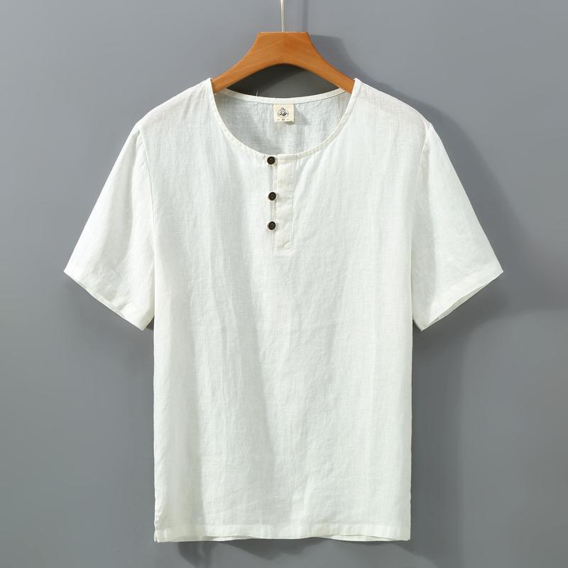 メンズ ファッション シンプル おしゃれ カジュアル チャイナ風 レトロ リネン 半袖 Tシャツ リネン フル リネン 素材 通気性 快適 快適 軽量 涼しい Tシャツ t