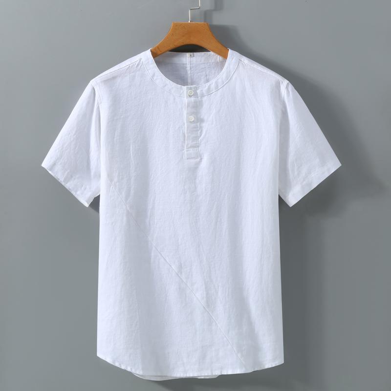 メンズ ファッション シンプル おしゃれ カジュアル チャイナ風 リネン 半袖 Tシャツ リネン フル リネン レトロ 通気性 快適 快適 Tシャツ