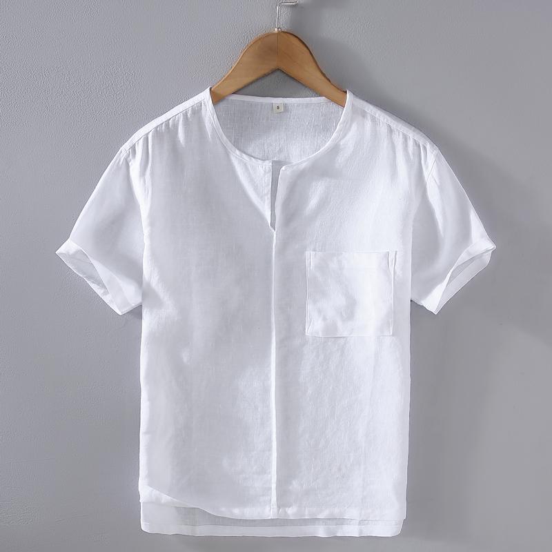 チャイナ風 リネン 半袖 Tシャツ リネン 無地 快適 オール リネンシャツ トレンディ T