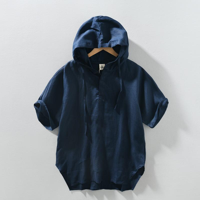 チャイナ風 リネン フード 半袖 Tシャツ リネン チャイナ風 大きいサイズ 半袖 フル リネン Tシャツ