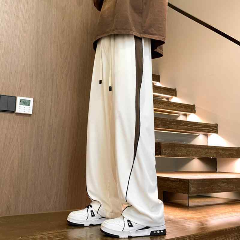 高 ストレッチ ひんやり 涼しい 快適 パンツ 夏 薄手 涼しい ドレープ パンツ アメリカン ストレート ワイドレッグ スポーツ 速乾 ズボン