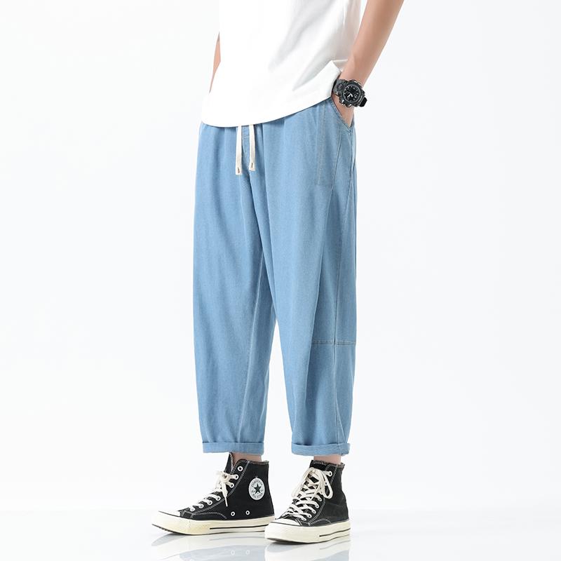 スカイブルー ひんやり 涼しい 快適 ジーンズ 夏 薄手 涼しい 涼しい 七分 パンツ ストレート 九分 パンツ トレンディ パンツ