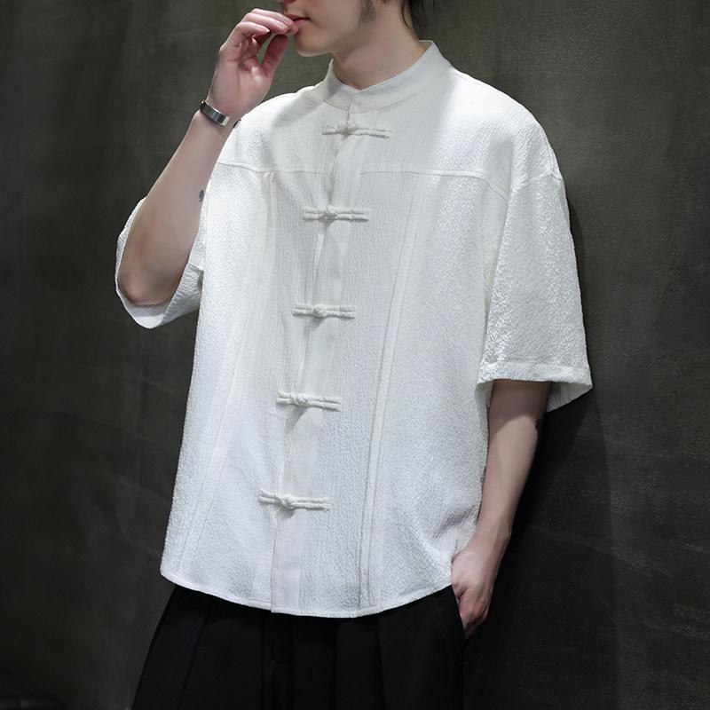 プリーツ ひんやり 涼しい 快適 シャツ 半袖 夏 半袖 唐 セットアップ チャイナ風 漢服 薄手 涼しい 涼しい