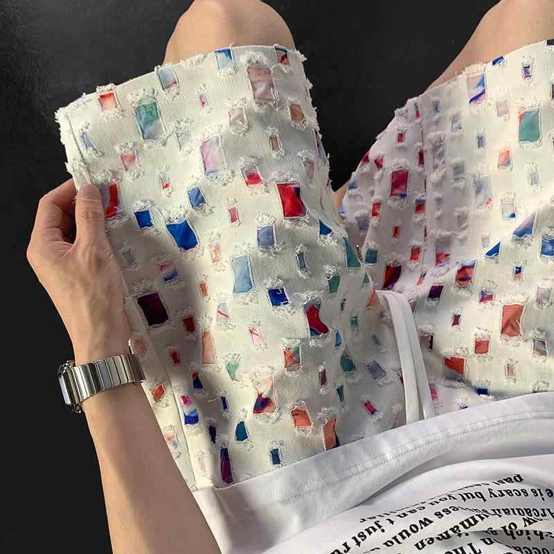 モザイク 油絵 リッピング 五分丈 ハーフ ハーフ パンツ アメリカン バスケットボール スポーツ 大きめ パンツ