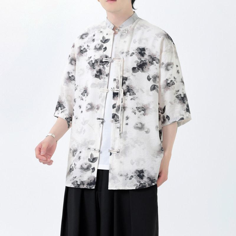 チャイナ風 シャツ 水墨柄 半袖 シャツ 夏 ひんやり 涼しい 快適 唐 装 半袖 チャイナ風 漢服
