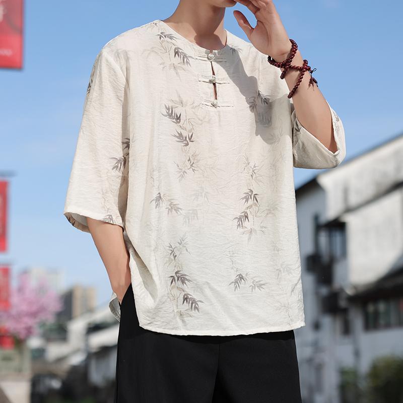 ひんやり 涼しい 快適 半袖 Tシャツ 夏 チャイナ風 紳士服 チャイナ風 レトロ プリント 半袖 唐 セットアップ 漢服 薄手 涼しい 涼しい