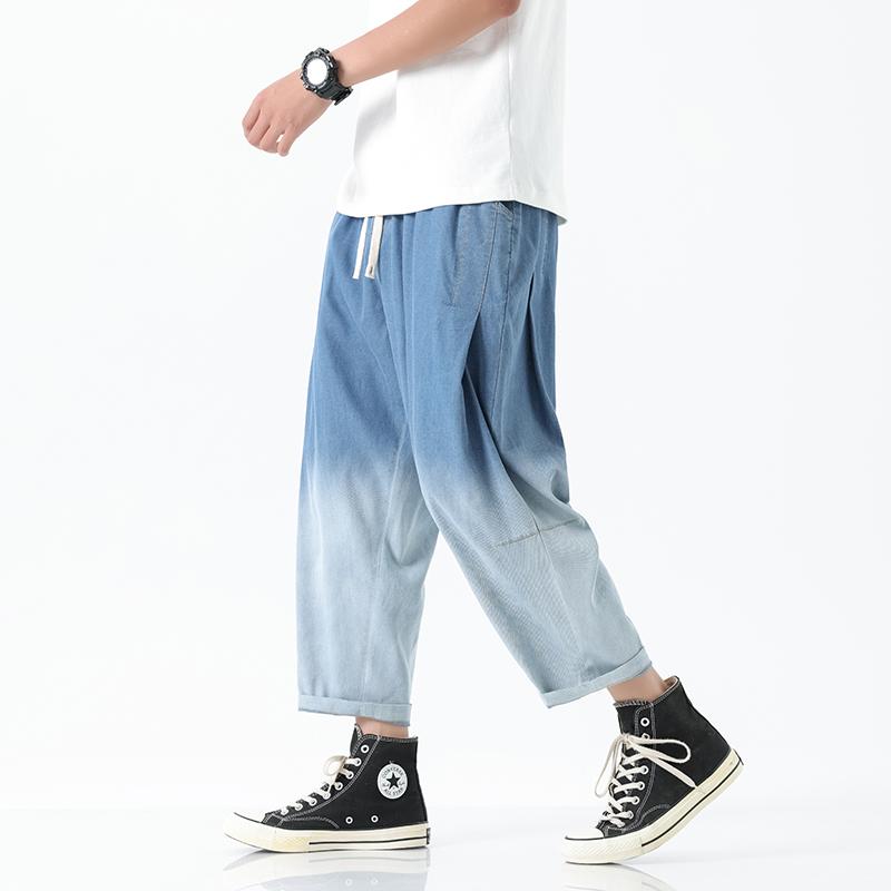 グラデーション テンセル 夏 九分丈 パンツ 薄手 涼しい ゆったり ストレート パンツ アメリカン レトロ パンツ