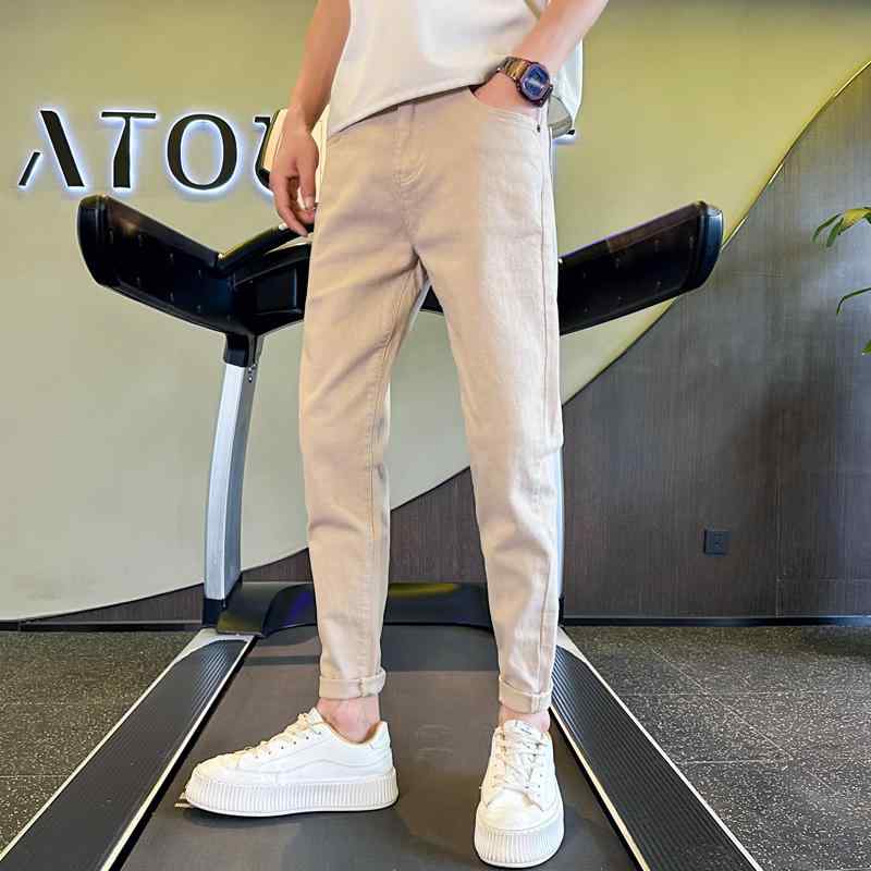 メンズ ファッション カジュアル おしゃれ カーキ パンツ 春秋 トレンディ ストレッチ スリム ロング パンツ 裾細 ジーンズ｜おうち健康生活