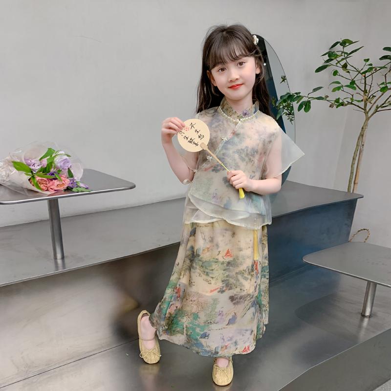 子供服 女の子 夏 セットアップ かわいい 漢 ドレス レトロ 大きめ トレンド チャイナ風 トレンド