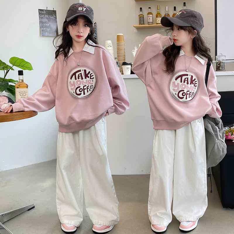 女の子 ファッション キッズ スウェットシャツ 春秋 子供 トップス 春 服 ビッグ 子供 春 セットアップ