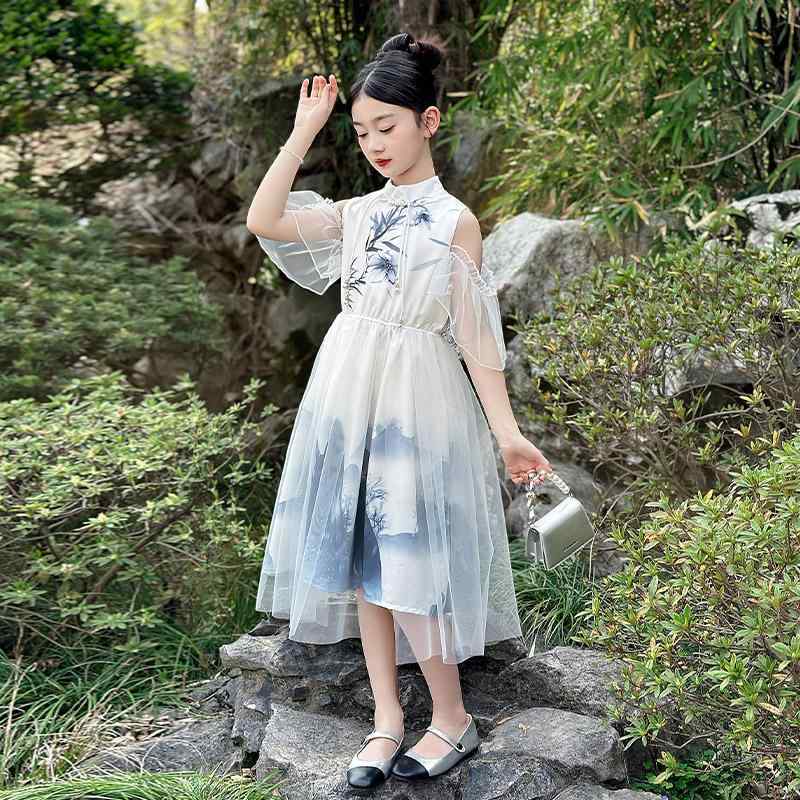 ワンピース 女の子 夏 かわいい 韓服 ドレス 唐 装 ガール ドレス プリンセス ドレス チャイナ風 子供 ロング スカート