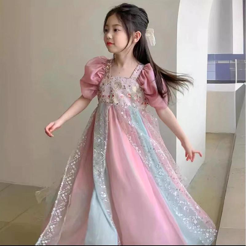 ワンピース 女の子 夏 かわいい 韓服 ドレス 子供 ドレス プリンセス ドレス ビッグ ガール チャイナ風 ロング スカート