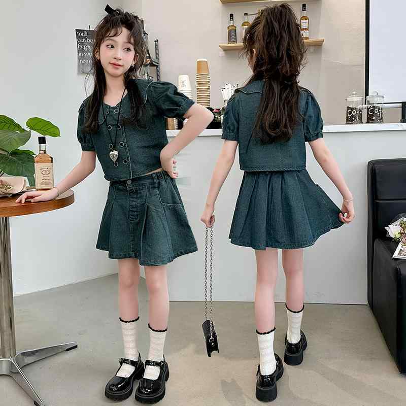 子供服 女の子 夏 セットアップ かわいい ドレス 半袖 ジャケット ドレス デニムスカート