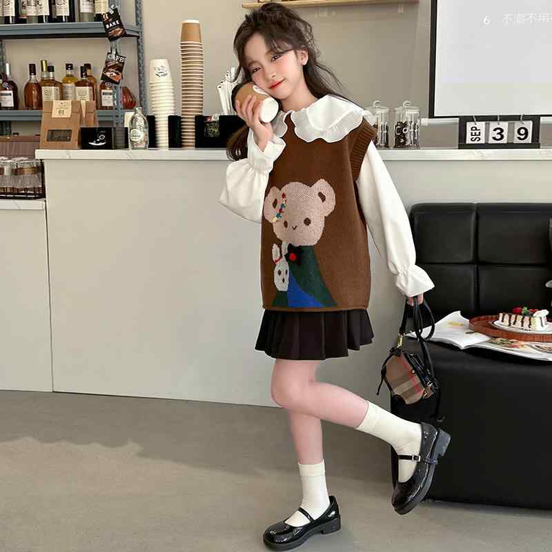 女の子 ファッション キッズ 春 セットアップ 子供 春秋 シャツ ベスト 少女 春 セットアップ