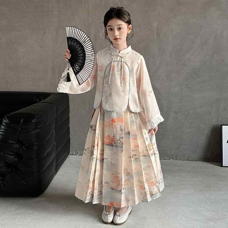 女の子 ファッション キッズ 馬顔スカート 韓服 春秋 子供 春 チャイナ風 国 唐 セットアップ
