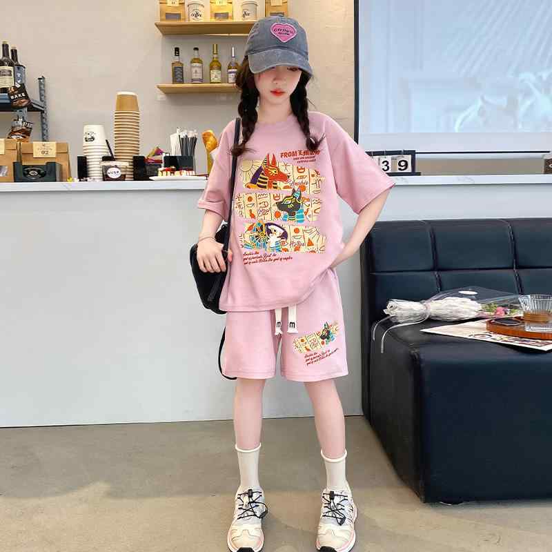 女の子 ファッション キッズ カジュアル セットアップ 夏 子供 韓国 スポーツ 夏 服 大きめ 子供 2点 セット 薄手 涼しい 涼しい