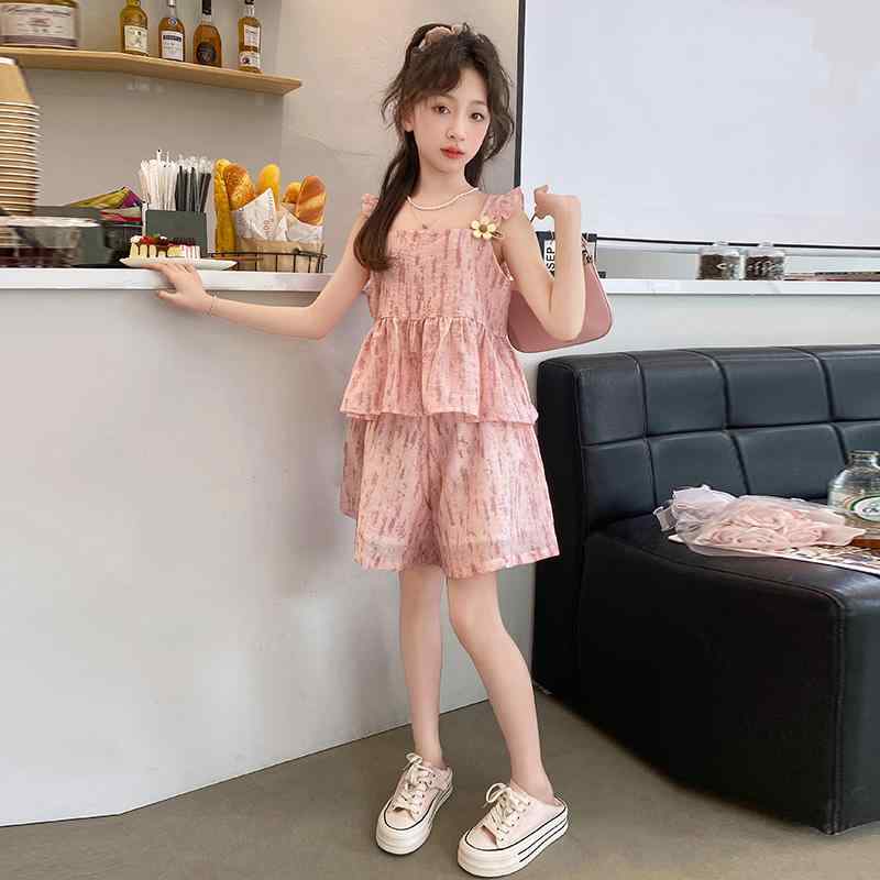 子供服 女の子 セットアップ おしゃれ カジュアル 夏 サスペンダー 薄手 涼しい ショート パンツ 2点セット ウェア