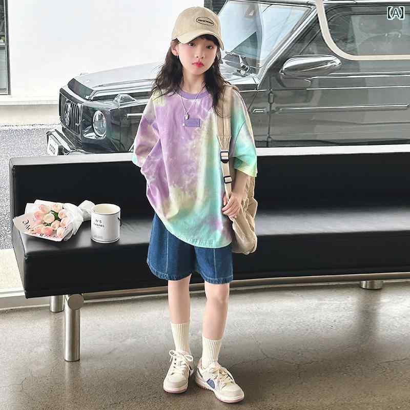 子供服 女の子 セットアップ おしゃれ カジュアル デニム トップス ショートパンツ 夏 薄手 涼しい 韓国 半袖 セットアップ ウェア