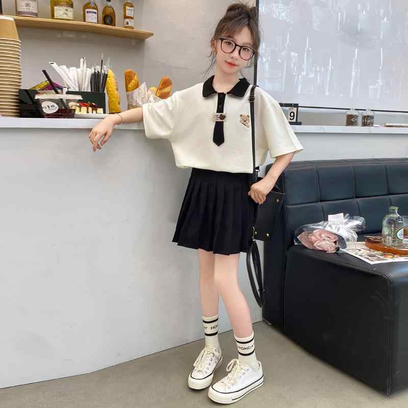 子供服 女の子 夏 セットアップ かわいい プリーツスカート 薄手 涼しい カレッジ ポロシャツ 2点