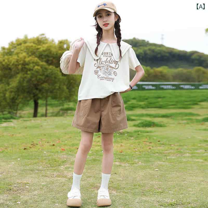 子供服 女の子 セットアップ おしゃれ カジュアル 夏 半袖 薄手 涼しい 韓国 ズボン パンツ 2点セット ウェア