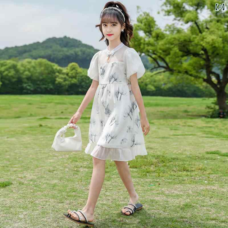 女の子 ファッション キッズ ドレス 夏 薄手 涼しい 子供 チャイナ風 スカート プリンセス ドレス 子供