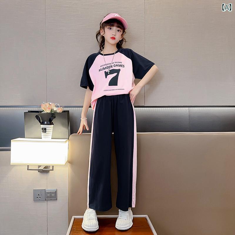 女の子 ファッション キッズ 夏 セットアップ 薄手 涼しい 子供 カジュアル 韓国 半袖 2点 セット 洋風 子供 夏 服