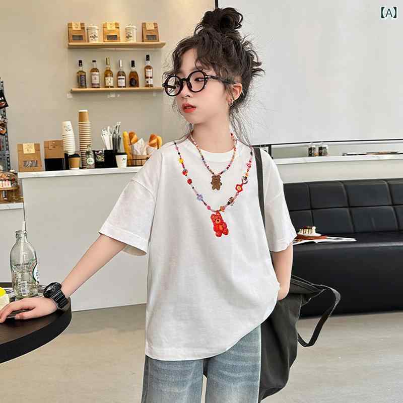 女の子 ファッション キッズ 半袖 Tシャツ 夏 薄手 涼しい 子供 韓国 トップス 子供 カジュアル Tシャツ