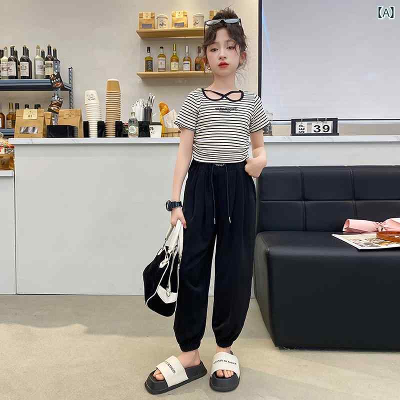 女の子 ファッション キッズ セットアップ 夏 薄手 涼しい 子供 韓国 半袖 2点 セット カジュアルウェア 子供