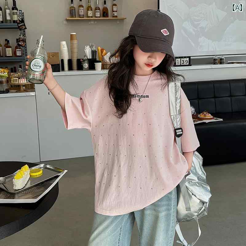 女の子 ファッション キッズ 半袖 夏 薄手 涼しい 子供 Tシャツ トップス 子供 韓国 Tシャツ