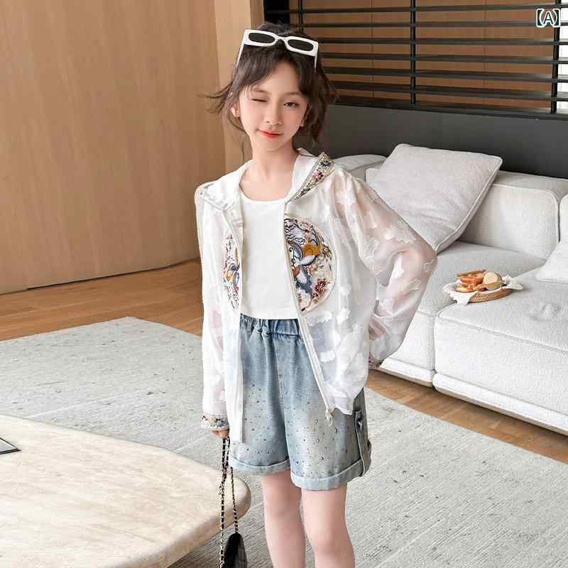 女の子 ファッション キッズ 軽量 涼しい 日焼け防止 服 夏 薄手 涼しい 子供 フード トップス 日焼け防止 服 子供
