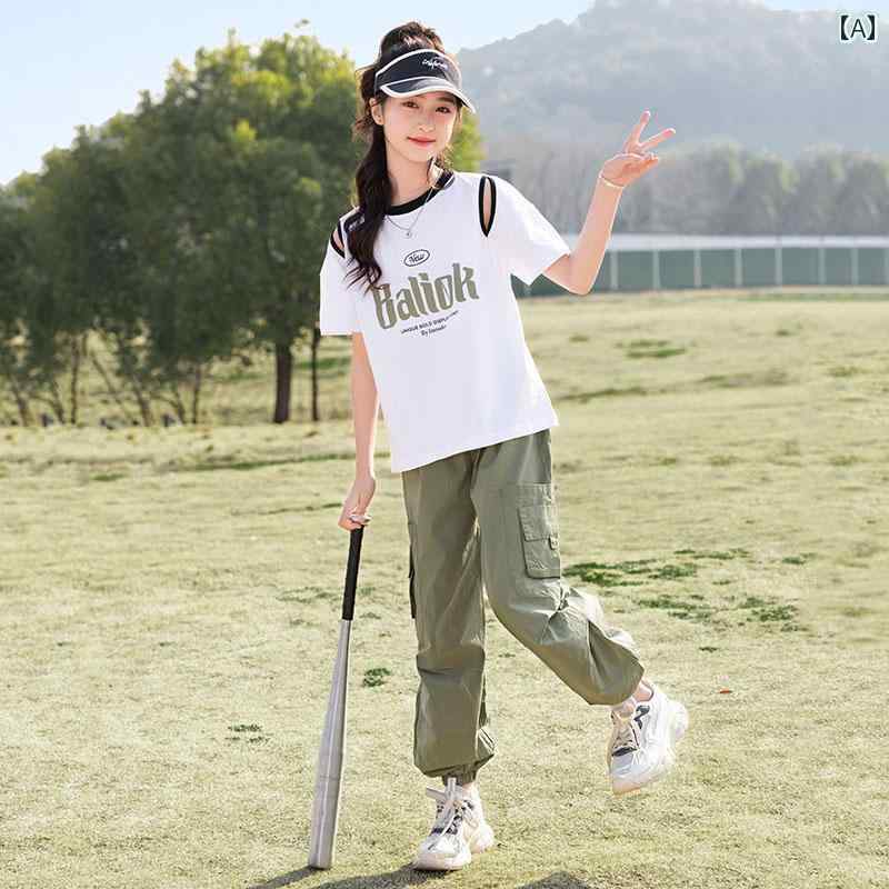 子供服 女の子 セットアップ おしゃれ カジュアル 夏 薄手 涼しい 半袖 2点セット ワークウェア レギンス トレンド