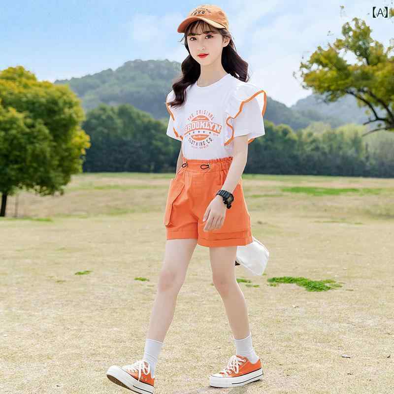 子供服 女の子 セットアップ おしゃれ カジュアル 夏 薄手 涼しい 韓国 ズボン パンツ 2点セット ウェア