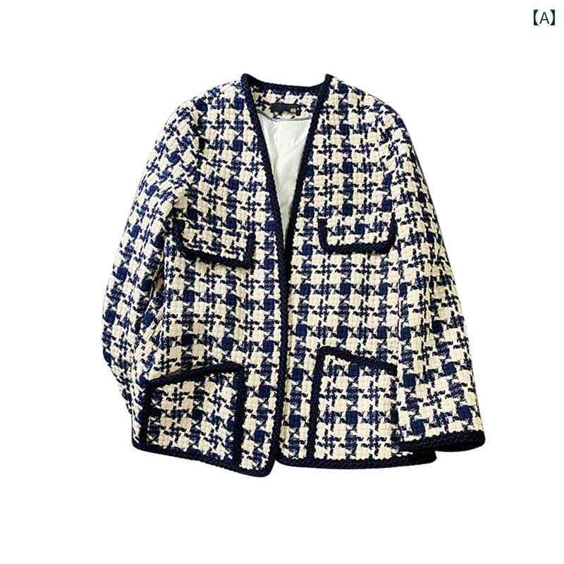 ぽっちゃり ファッション レディース おしゃれ 体型カバー 大きいサイズ 春秋 フレンチ ジャケット 方 千鳥格子 トップス