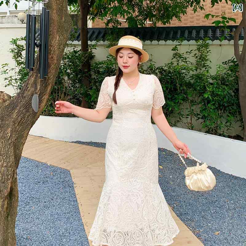レディース ファッション ぽっちゃり おしゃれ 花 ついた 大きめサイズ フランス スリム 美しい レース ドレス