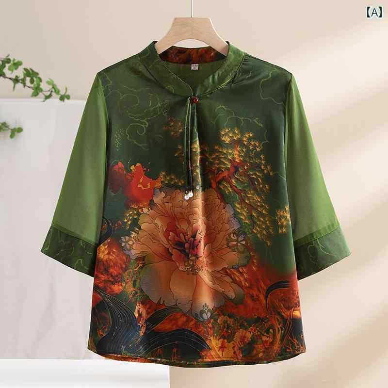ミセス ファッション 婦人服 体型カバー 上品 淑女 レディース 夏 チャイナ風 Tシャツ セットアップ ゆったり 大きいサイズ 夏 ドレス 2点 セット