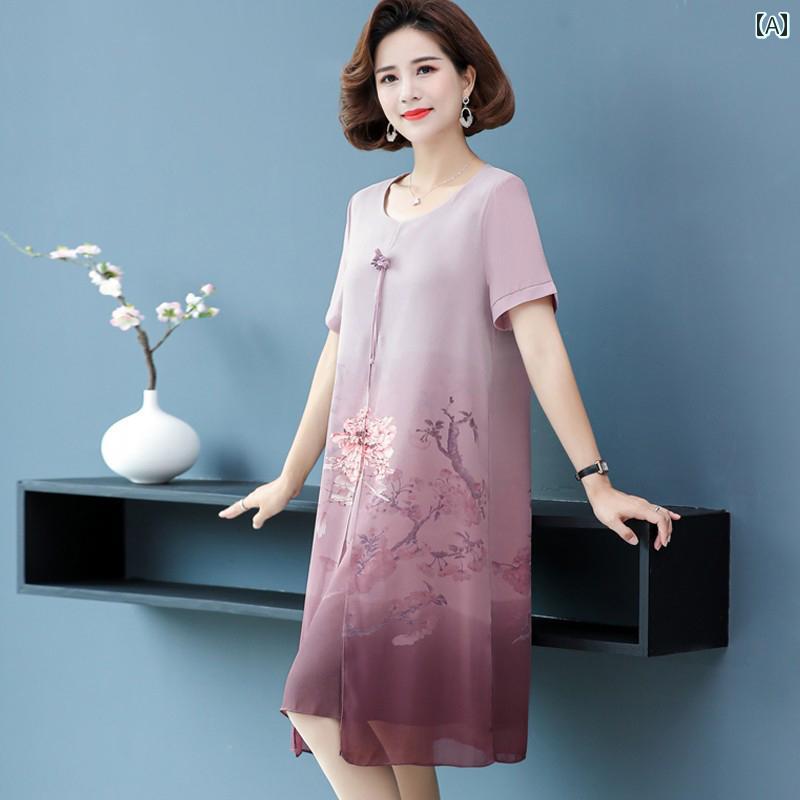 ミセス ファッション 婦人服 体型カバー 上品 淑女 レディース 夏 ドレス 西洋風 小さめ チャイナ ドレス スカート