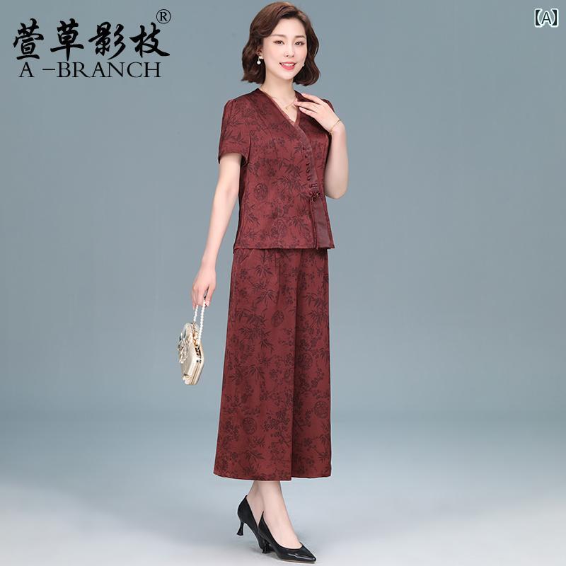 ミセス ファッション 婦人服 体型カバー 上品 淑女 レディース 夏 セットアップ 2点 セット 夏 半袖 シャツ｜おうち健康生活