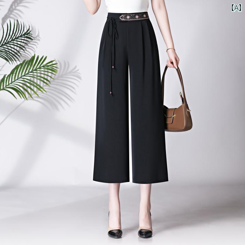 レディース ファッション シンプル オフィス 普段使い ズボン チャイナ風 夏 服 ゆったり 大きいサイズ ワイドレッグ ズボン ストレッチ性 ウエスト ズボン｜おうち健康生活