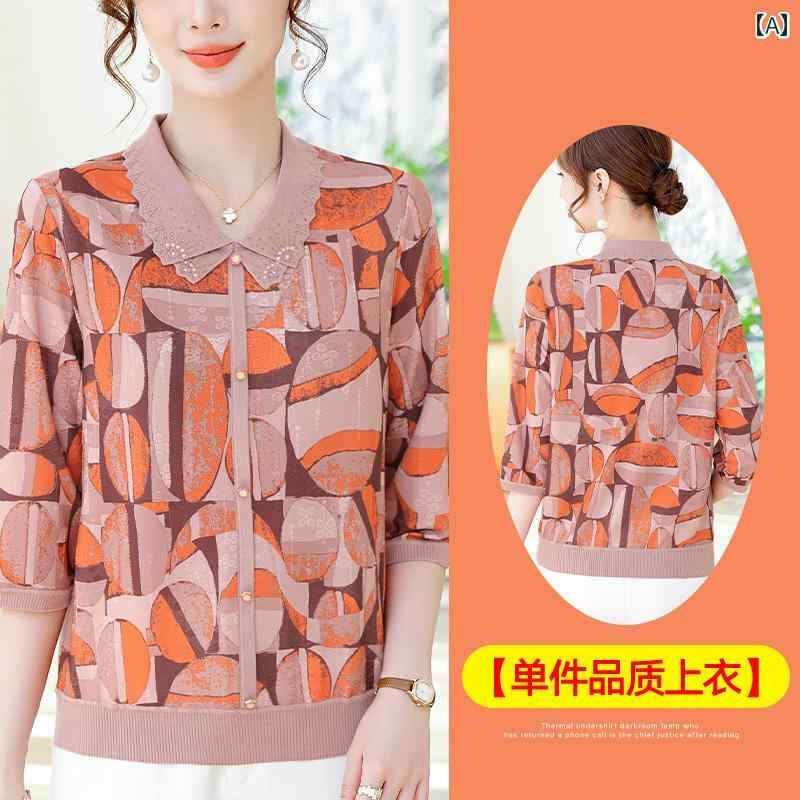 ミセス ファッション 婦人服 体型カバー 上品 淑女 レディース 夏 シャツ 七分袖 トップス Tシャツ 大きいサイズ 夏