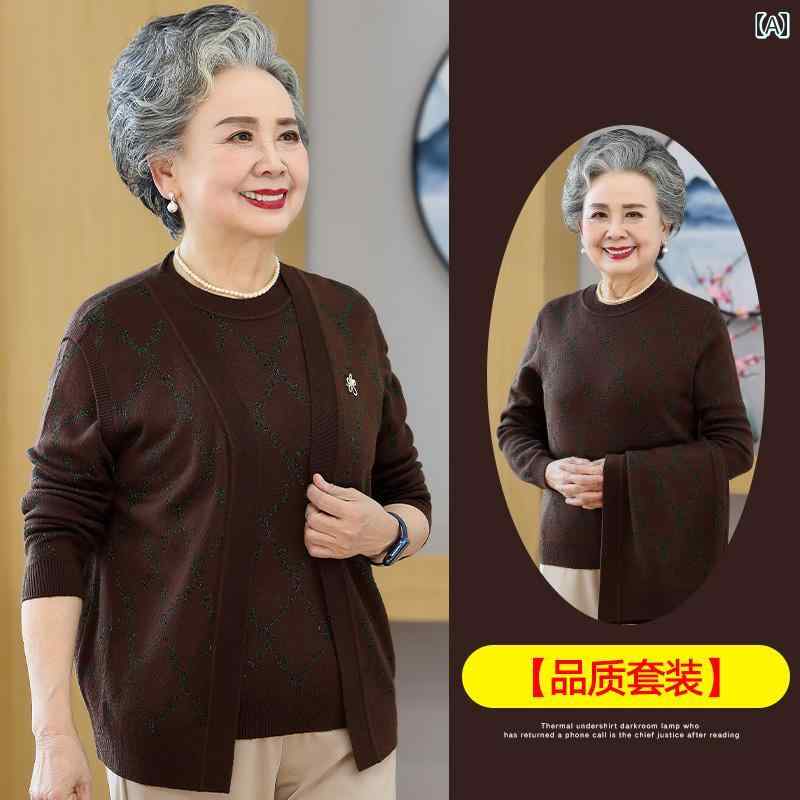 亭主持ち 流行り物 お上さん服 体型押しかぶせる 雅びやか 小母さん レディース 年月 セットアップ 長袖 編み物 スウェーター 厚地の外套