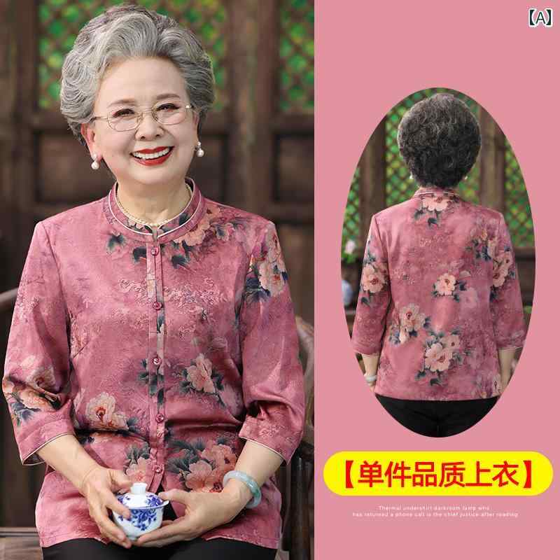 ミセス ファッション 婦人服 体型カバー 上品 淑女 レディース シャツ 唐 七分袖 セットアップ シャツ 夏