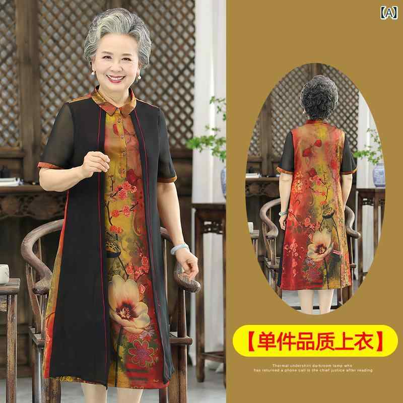 ミセス ファッション 婦人服 体型カバー 上品 淑女 レディース 夏 ドレス 半袖 ロング ドレス 夏