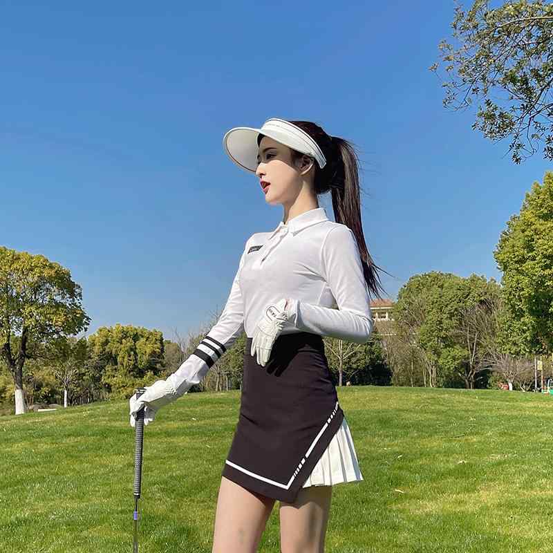 ゴルフウェア レディース おしゃれ セットアップ 夏 白 ポロ 長袖 トップス スリム 速乾 プリーツ スカート｜おうち健康生活