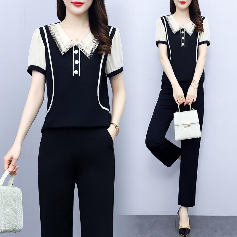 セットアップ レディース 夏 服 止ん事無い 西洋 襟 シフォン 半袖