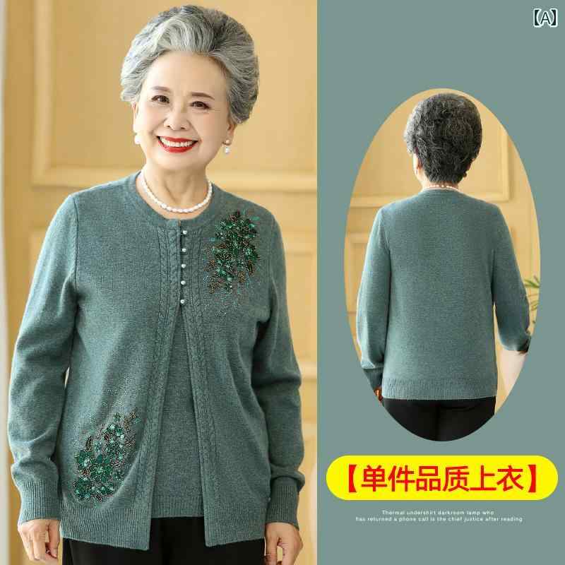 ミセス ファッション 婦人服 体型カバー 上品 淑女 レディース 秋 カーディガン フェイク セットアップ 春秋 コート 暖かい