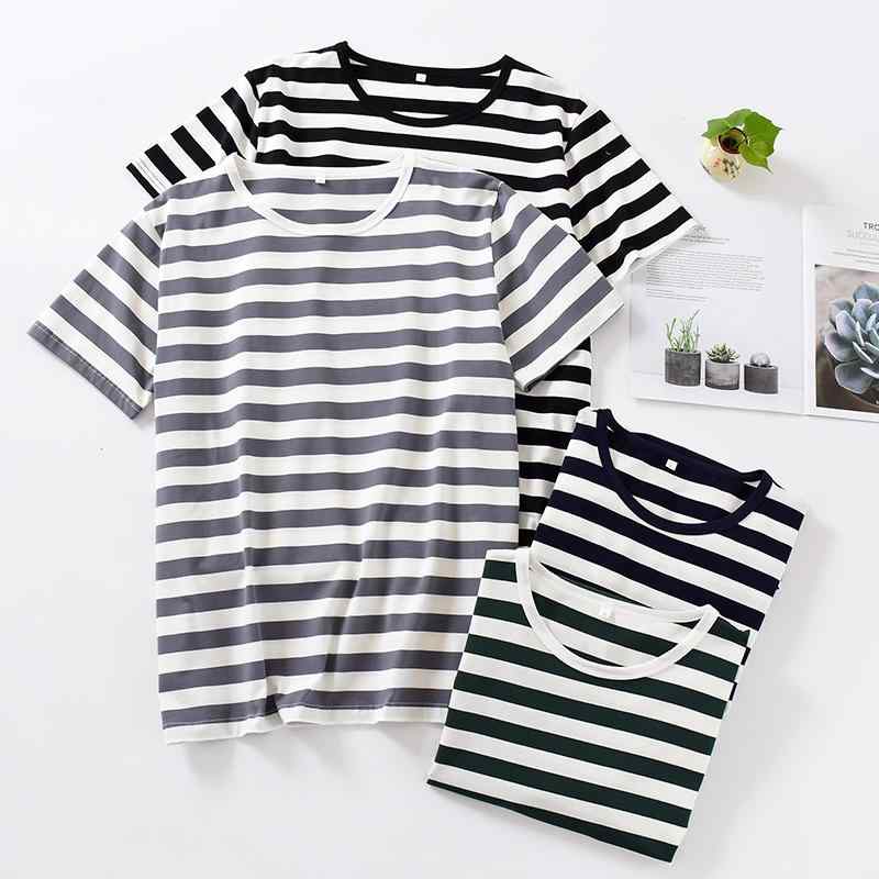 メンズ パジャマ ルームウェア リラックス カジュアル ストライプ Tシャツ 夏 半袖 綿 薄手 涼しい ストレッチ ボトム シャツ ホームウェア トップス Tシャツ アウター
