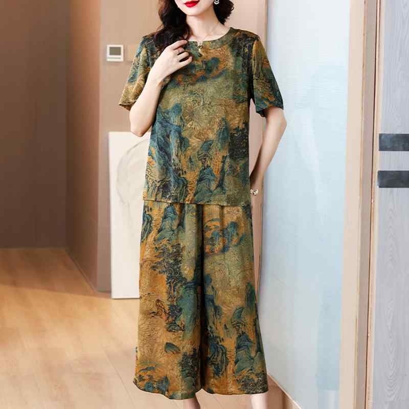 婦人服 セットアップ 上品 マダム レディース カジュアル ファッション 夏 服 風 2点｜おうち健康生活