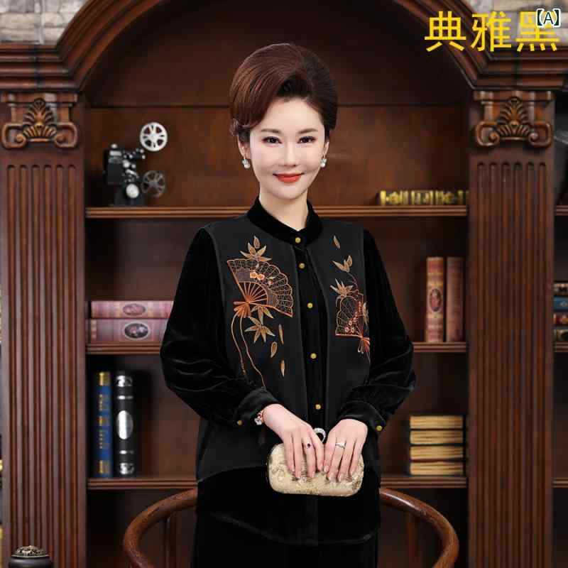お上さん服 流行り物 雅びやか 今めかしい レディース 小母さん 春 服 瀬戸もの風 刺しゅう 起毛 トップス 西洋 遊撃手 上衣