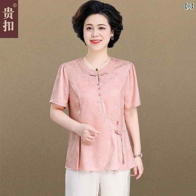 婦人服 ファッション 上品 おしゃれ レディース 淑女 夏 服 スーツ チャイナ風 半袖 トップス 夏 チャイナ風 小さめ シャツ 6,138円